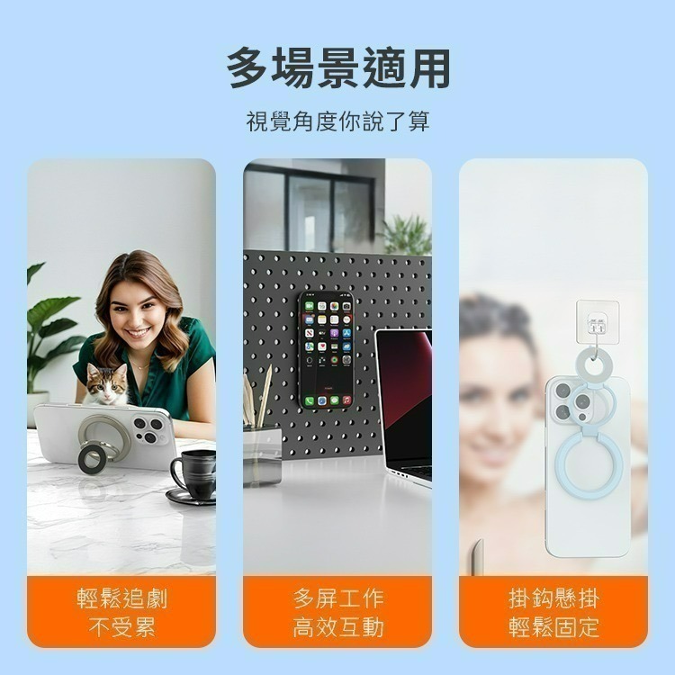【限時購】多功能全折疊雙面磁吸指環扣支架SY202 N52磁鐵雙軸三折疊 MagSafe 手機支架-細節圖11