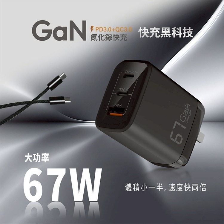 【限時購】MCK-U367 氮化鎵三孔快充充電器67W-細節圖4