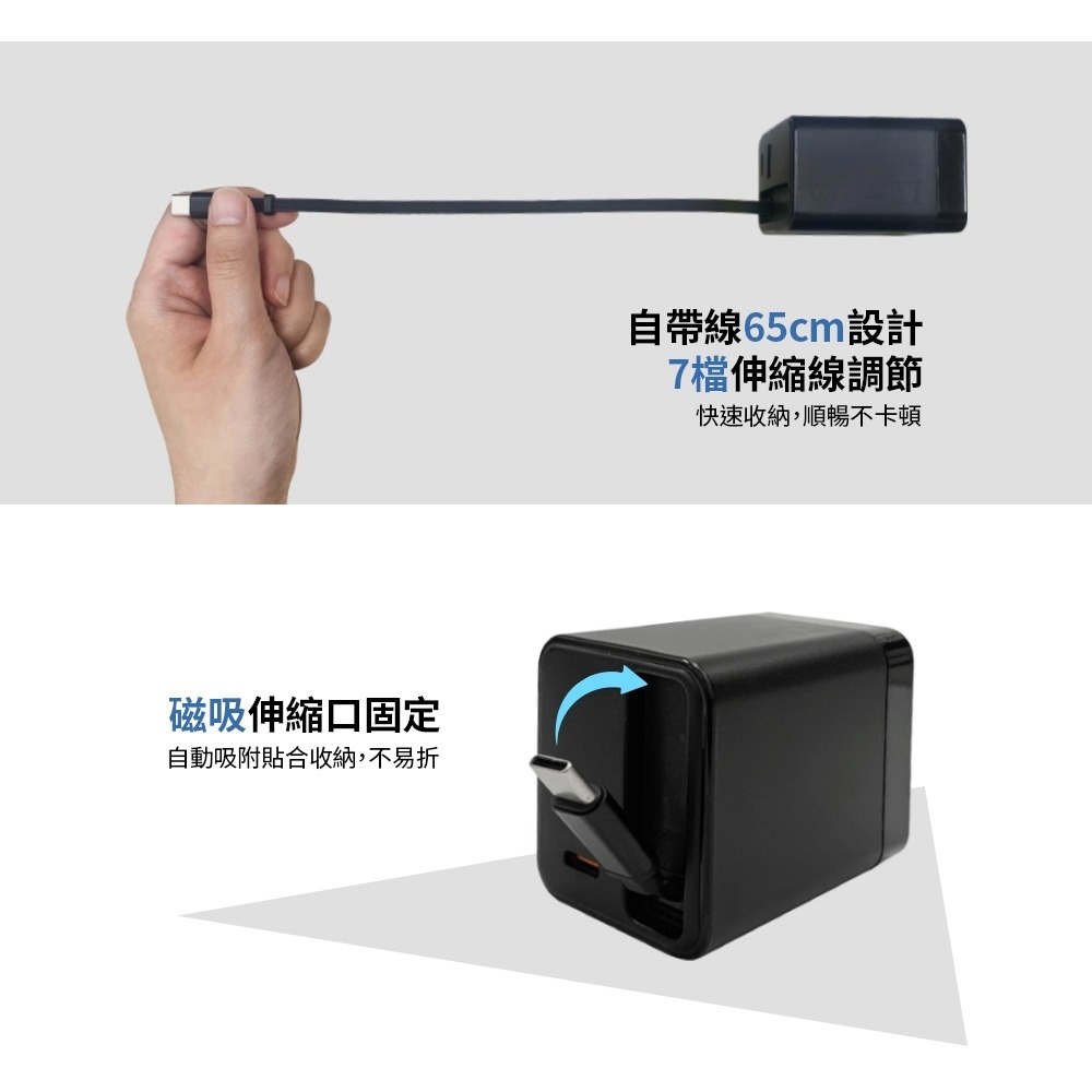 【7-ELEVEN 門市團購】MCK U2450 自帶線二孔氮化鎵快充65W Type-C 充電器-細節圖4