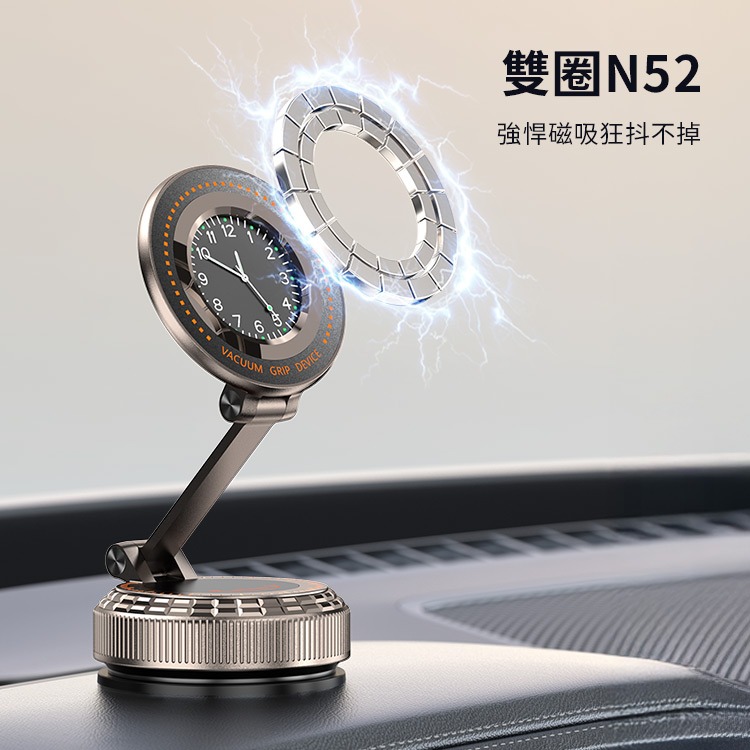 SHOWHAN TimeDock 時鐘磁吸真空支架｜360°鋅合金｜N52強磁 手機支架 車用支架 奈米吸盤 皮革吸附-細節圖9