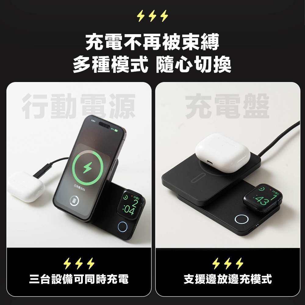 SHOWHAN 三用 旋轉 支架 磁吸無線充 行動電源 行動充 可充手錶 耳機 可上飛機 3C認證 Wh標示-細節圖7