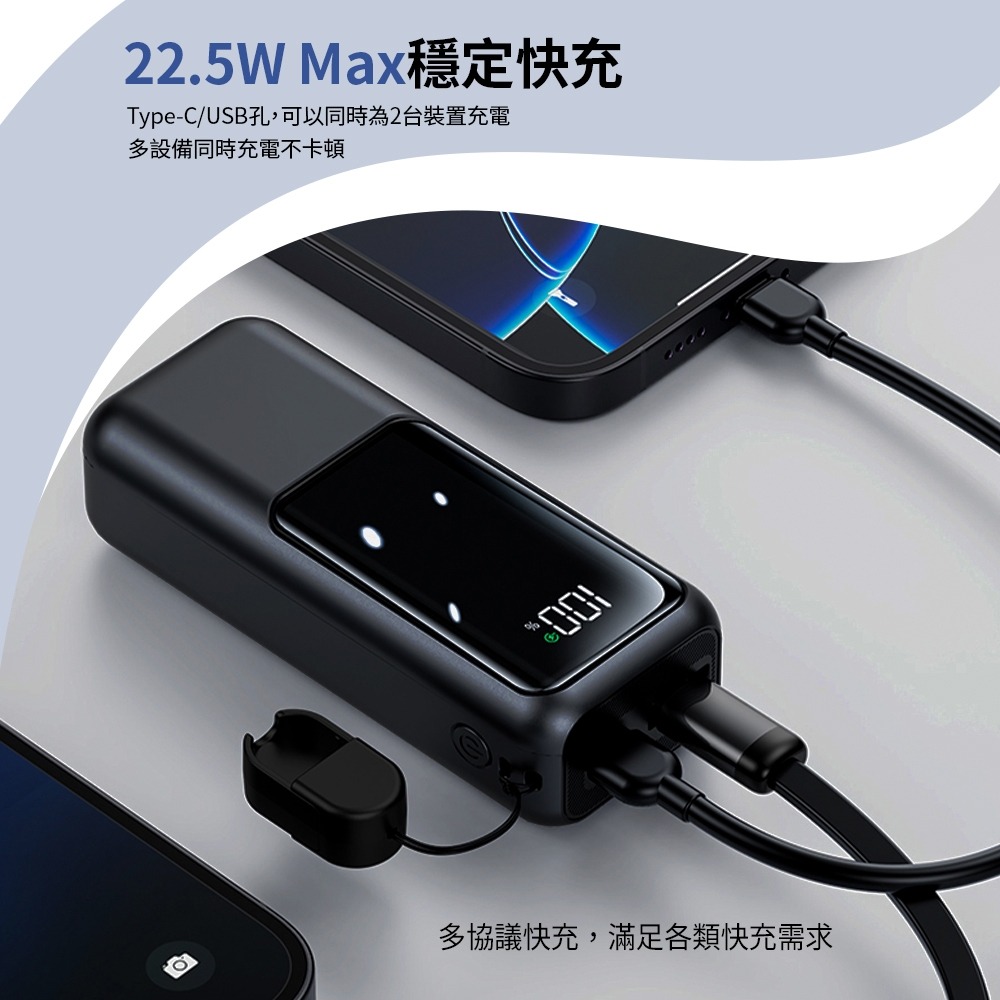 MCK-NPCG 10000mAh 自帶線行動電源 電量顯示 免帶線 行動充 出國必備 標示wh-細節圖5