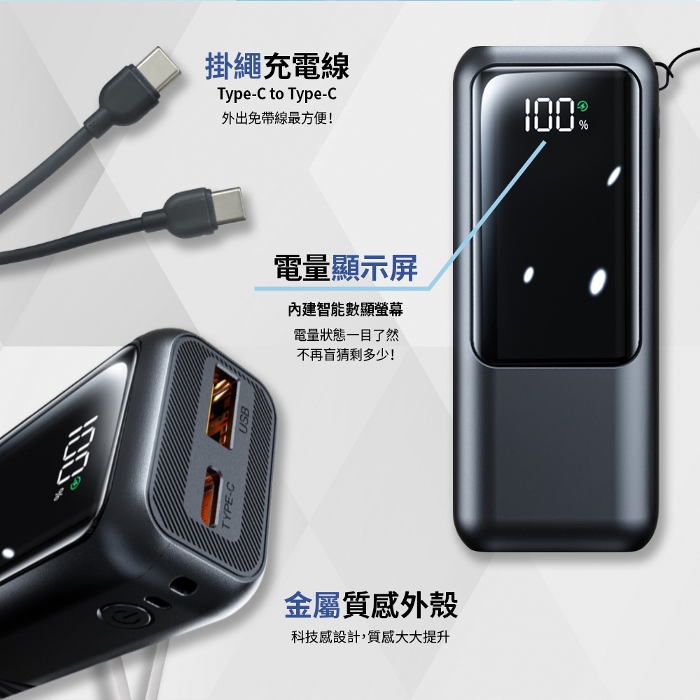 MCK-NPCG 10000mAh 自帶線行動電源 電量顯示 免帶線 行動充 出國必備 標示wh-細節圖7