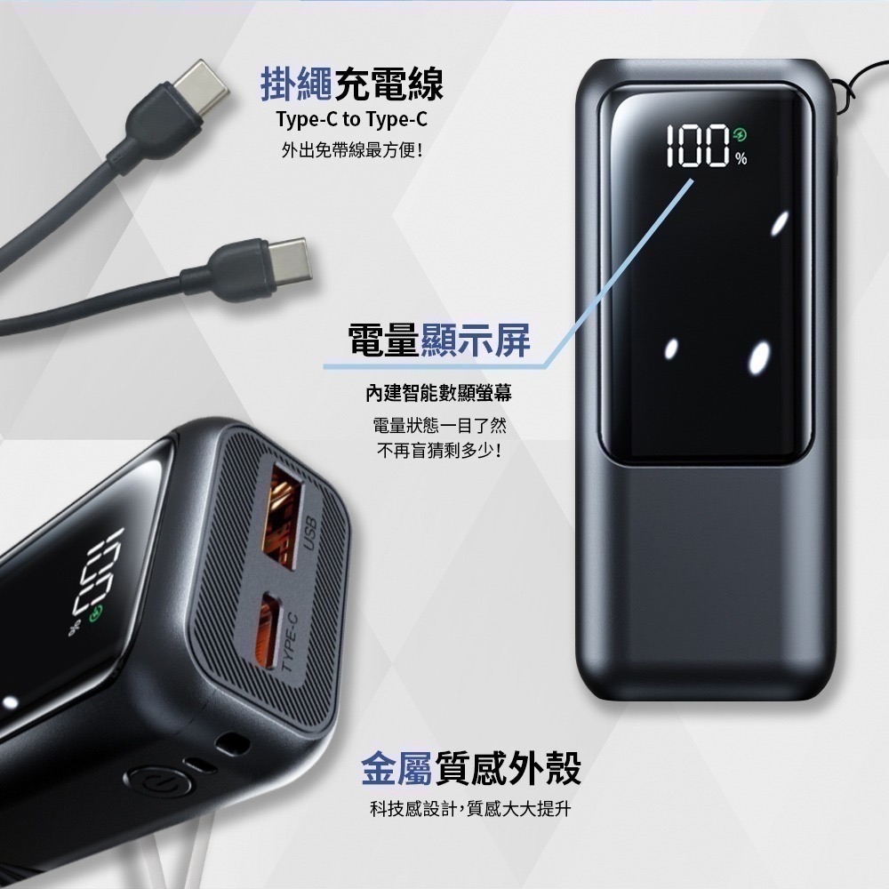【限時購】MCK-NPCG 10000mAh 自帶線行動電源 電量顯示 免帶線 行動充 出國必備 標示wh-細節圖7