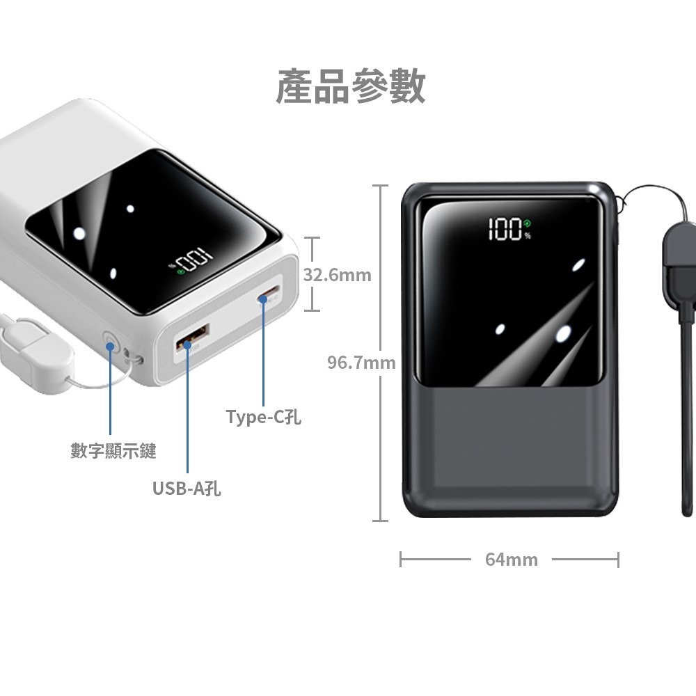 MCK-NPET自帶線顯屏行動電源20000mAh-細節圖5