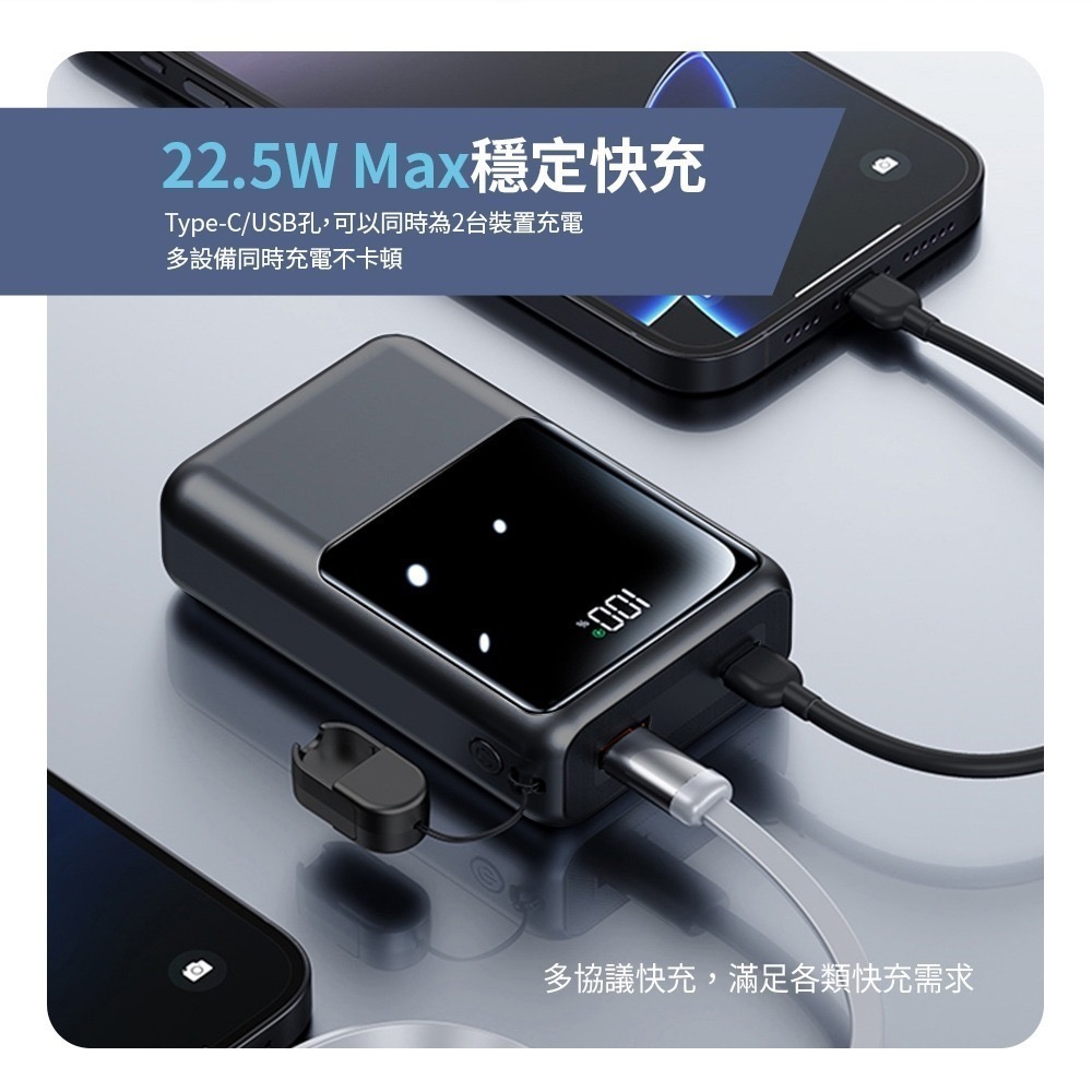 【限時購】 MCK-NPET自帶線顯屏行動電源20000mAh-細節圖4