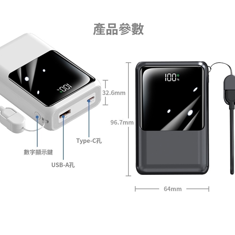 【限時購】 MCK-NPET自帶線顯屏行動電源20000mAh-細節圖5