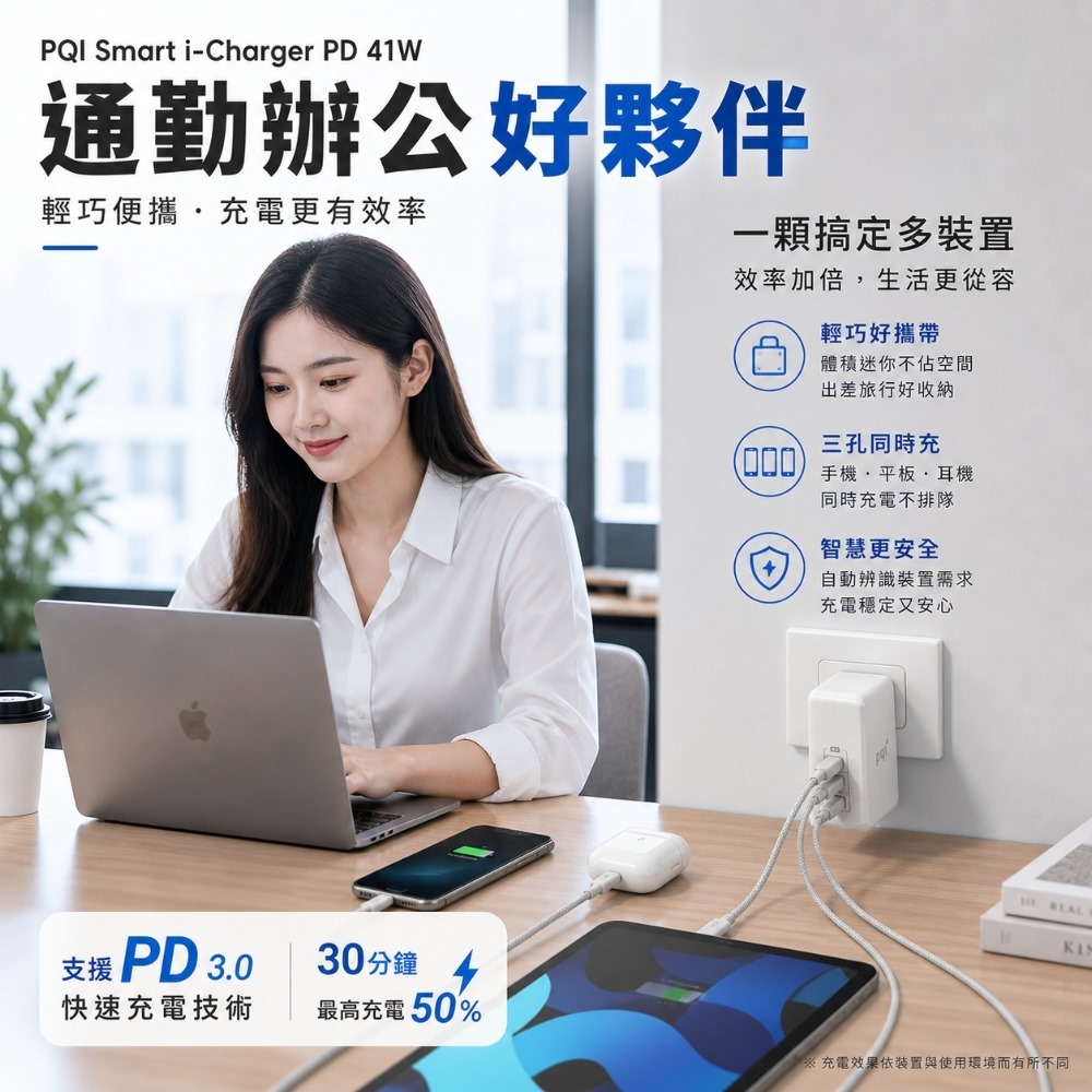 PQI Smart i-Charger PD 41W 智慧快速三孔充電器-細節圖4