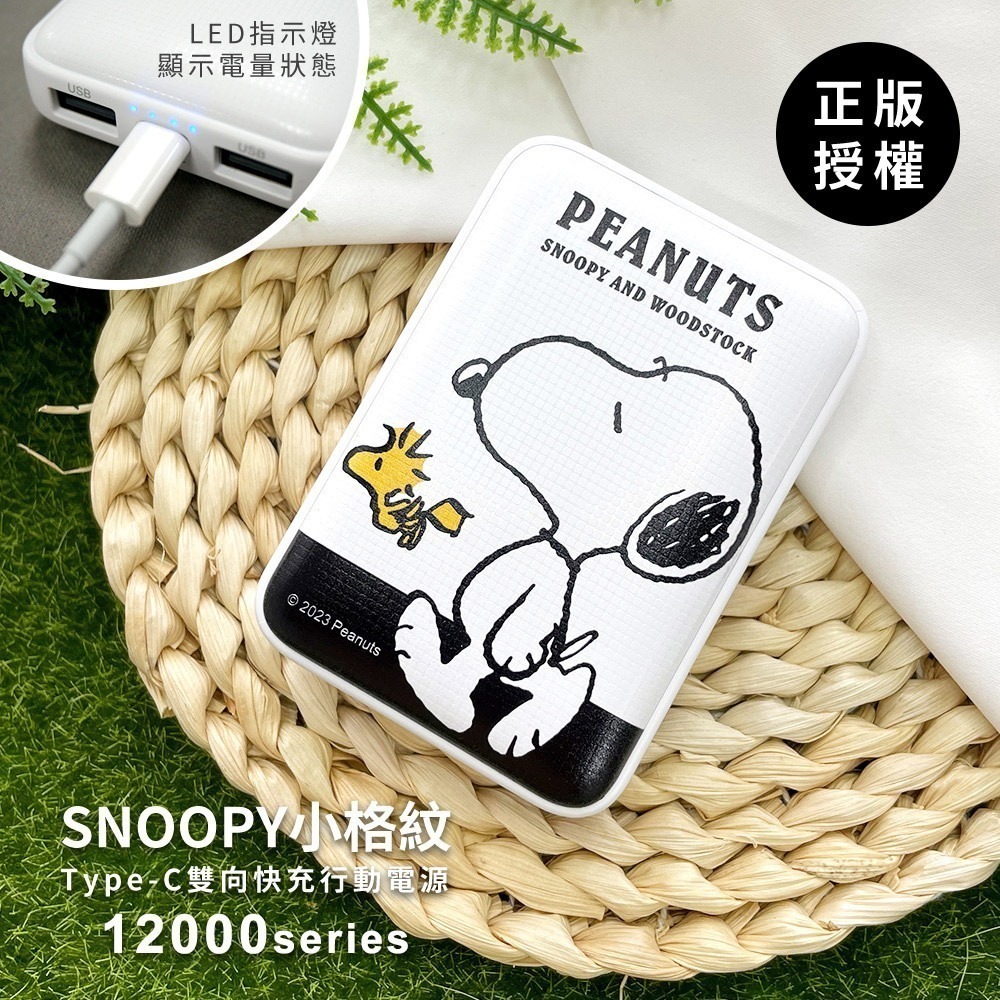 【限時購】SNOOPY史努比 12000series 小格紋Type-C雙向快充行動電源-細節圖9