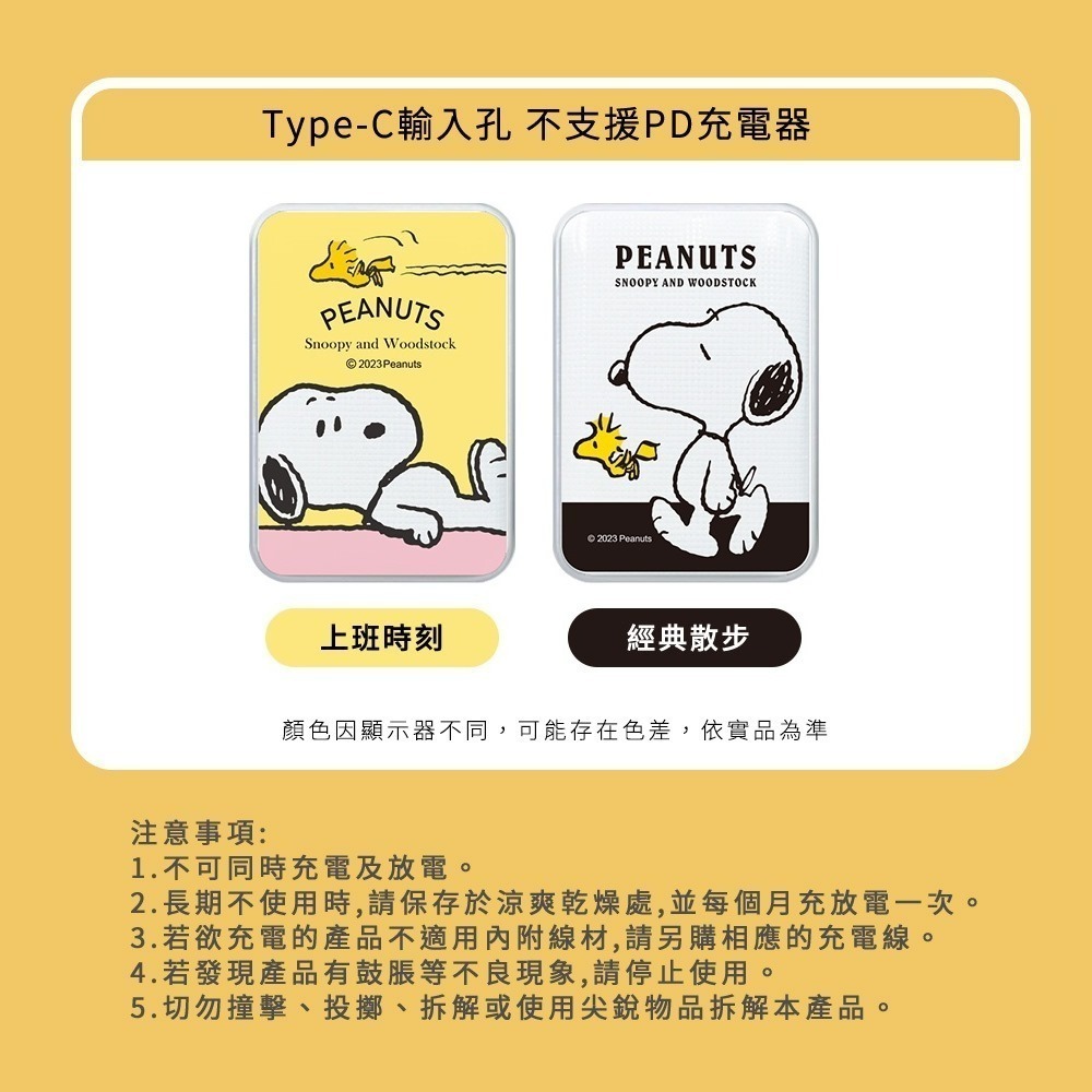 【限時購】SNOOPY史努比 12000series 小格紋Type-C雙向快充行動電源-細節圖11