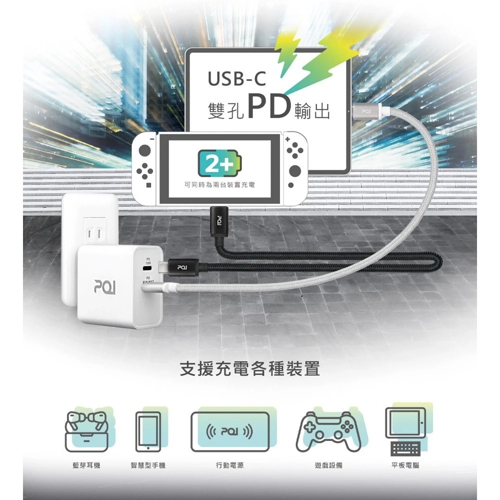 PQI｜PDC 36W 雙孔USB-C 電源供應器 充電器 (支援PD快充)-細節圖5