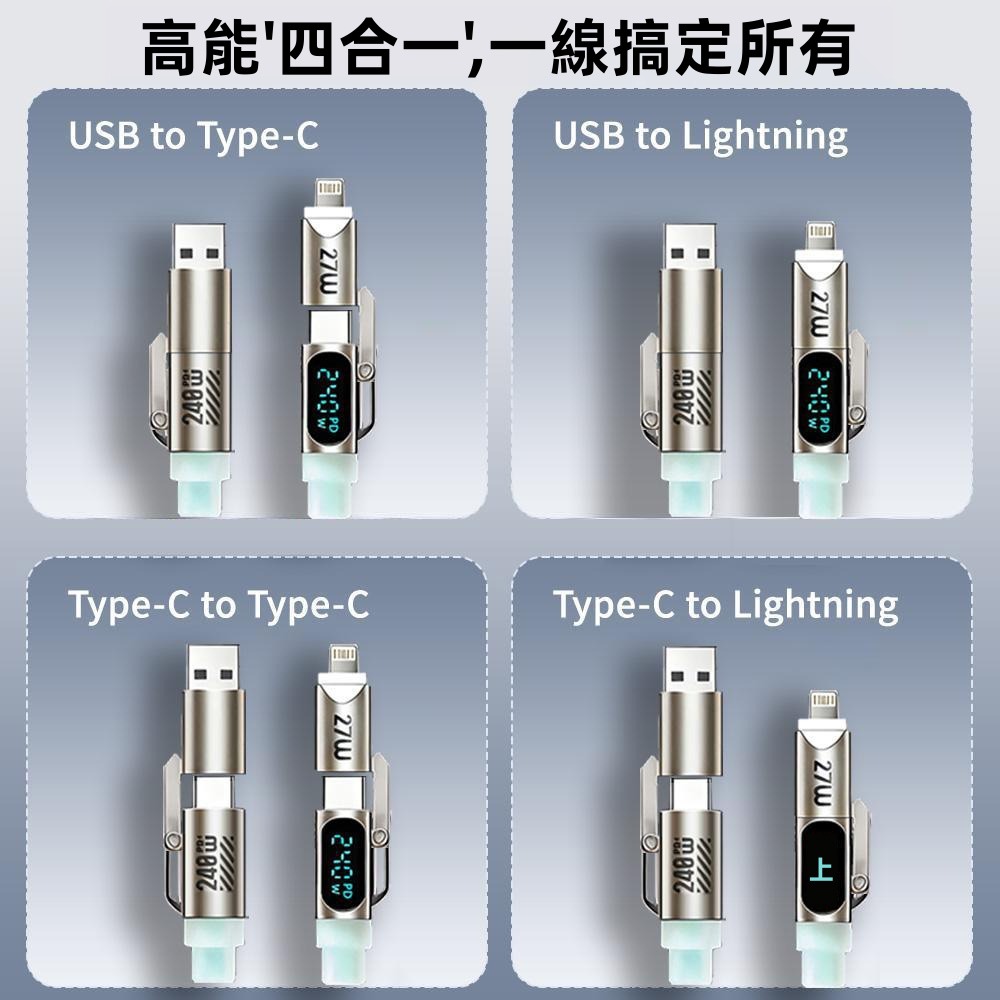 SHOWHAN 240W 數顯超級快充 四合一 E-Marker芯片 液態矽膠PD充電線 1.8m-淺藍色-細節圖9