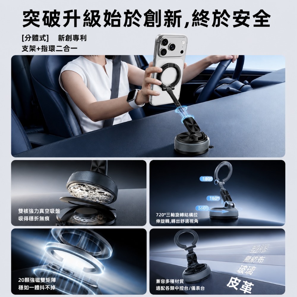 SHOWHAN 磁吸分體式真空吸盤支架｜指環二合一 車用桌用支架A20-細節圖7