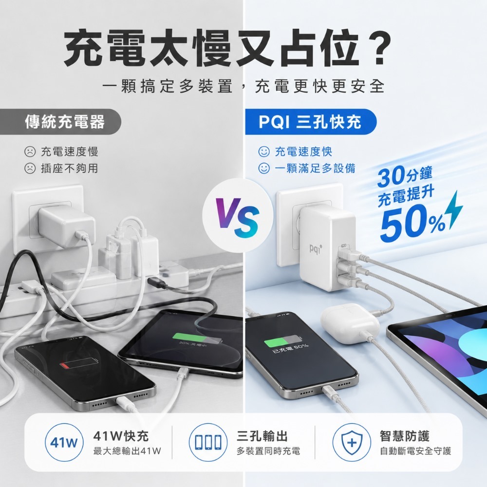 PQI Smart i-Charger PD 41W 智慧快速三孔充電器-細節圖2