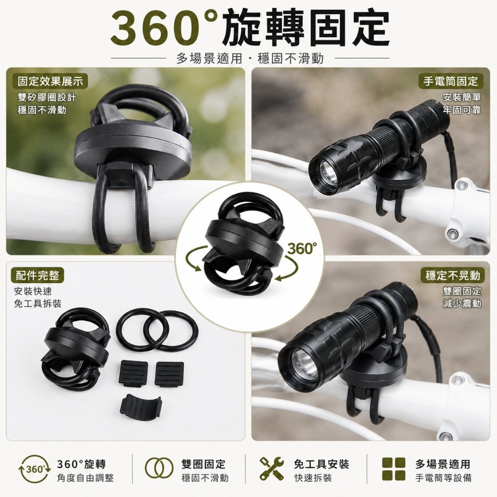 360度旋轉風扇支固定架 雙矽膠圈設計 可旋轉 萬用支架-細節圖10