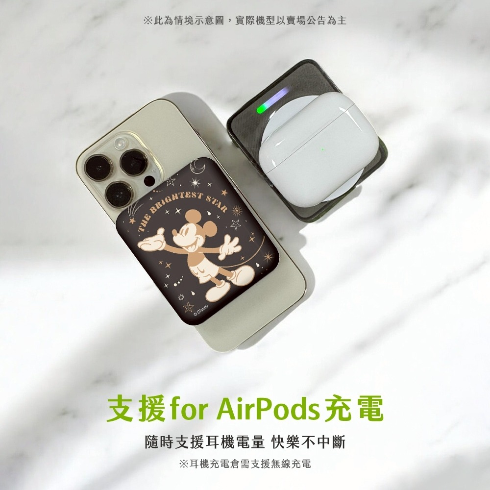 迪士尼 正版授權 晶磁系列 磁吸無線充行動電源 5000/10000mAh 史迪奇 三眼怪 米奇 維尼-細節圖6