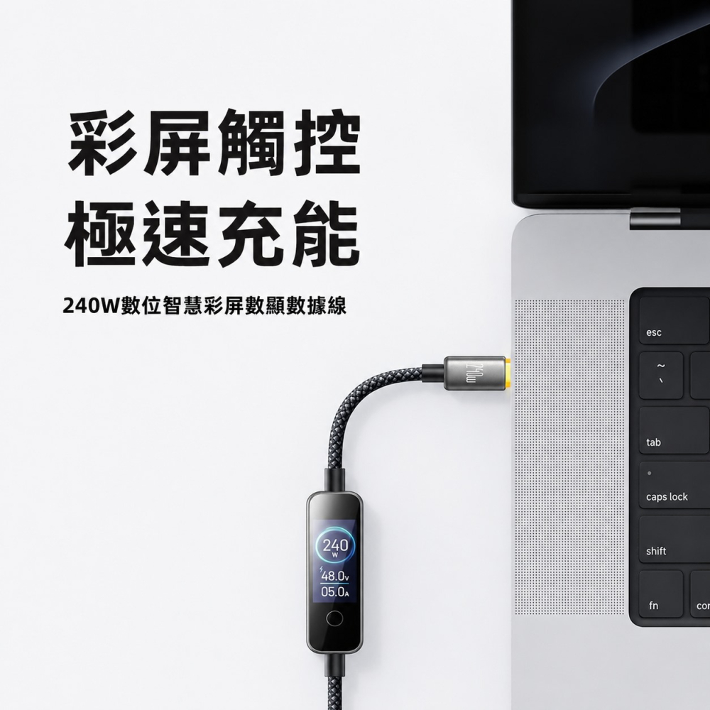 麥多多 LQ Cab Vision系列AI數字智慧彩色數顯數據線C to C 240W 1.2m CA-875-細節圖3