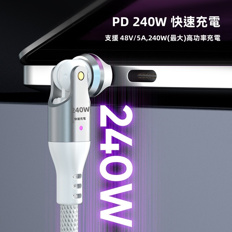 SHOWHAN 240W Type-C to Type-C 雙頭540°旋轉 E-Marker 編織快充線-細節圖3