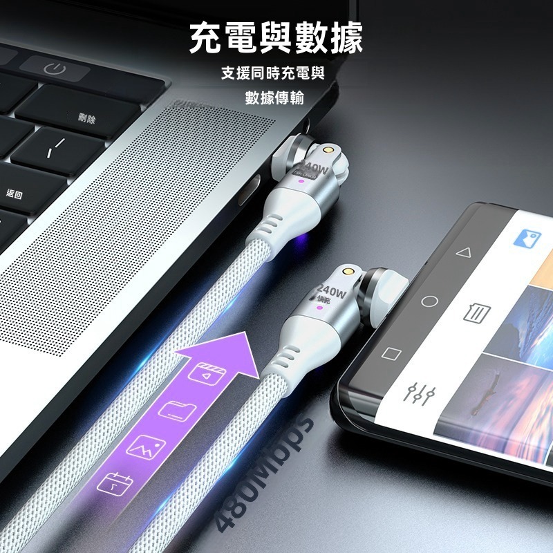 SHOWHAN 240W Type-C to Type-C 雙頭540°旋轉 E-Marker 編織快充線-細節圖4