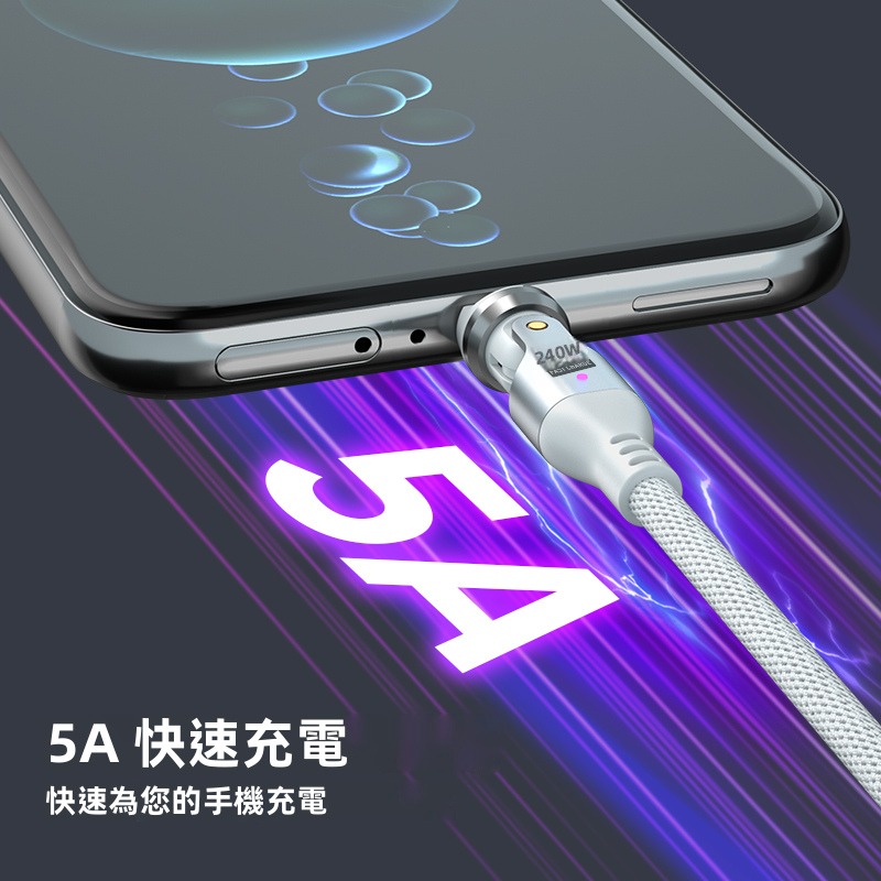 SHOWHAN 240W Type-C to Type-C 雙頭540°旋轉 E-Marker 編織快充線-細節圖5