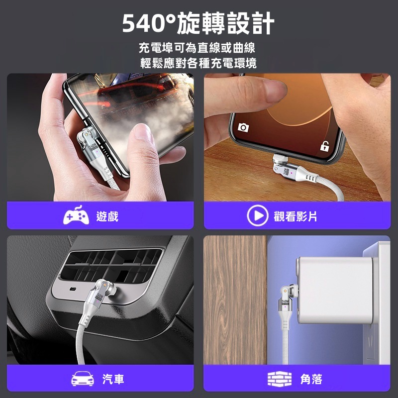 SHOWHAN 240W Type-C to Type-C 雙頭540°旋轉 E-Marker 編織快充線-細節圖7