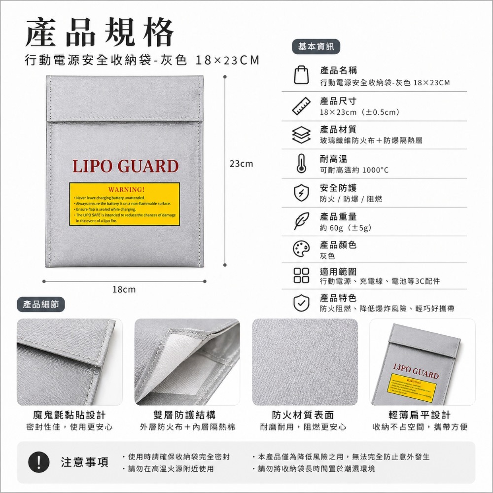 SHOWHAN 行動電源安全收納袋 鋰電池防爆袋 絕緣保護 防火阻燃 耐高溫 各類電池適用-細節圖11