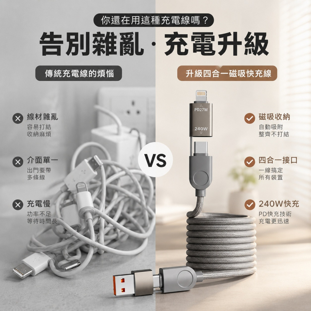 MCK D39 240W 四合一磁吸編織快充線｜PD快充｜1.2m-細節圖2