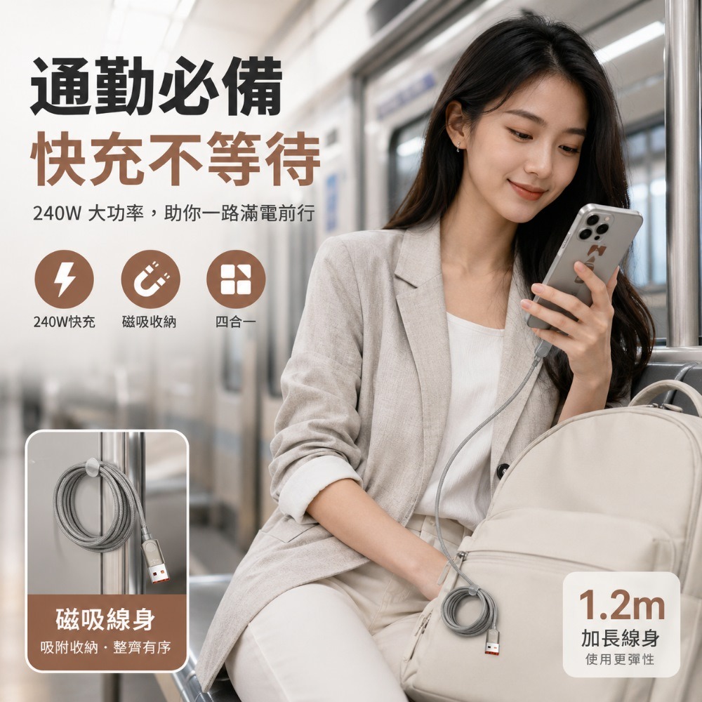 MCK D39 240W 四合一磁吸編織快充線｜PD快充｜1.2m-細節圖4