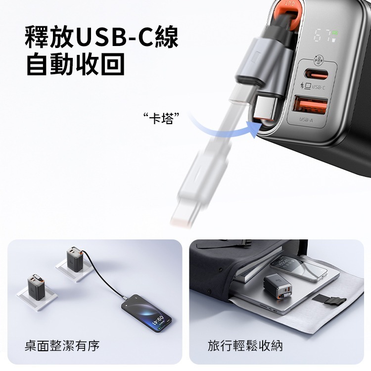 麥多多 FreeGo系列 自帶伸縮線氮化鎵 GaN 67W 快充充電器(CH-411)另有67W雙拉線 100W自帶線-細節圖7