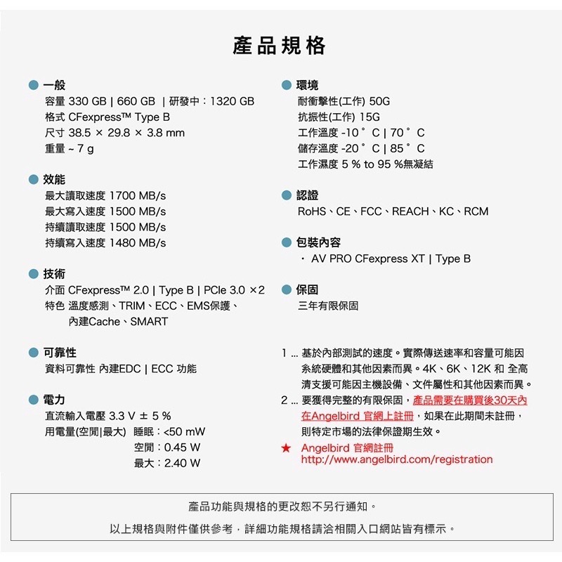 【ANGELBIRD】AV PRO CFexpress XT 660GB 記憶卡－－－公司貨-細節圖3