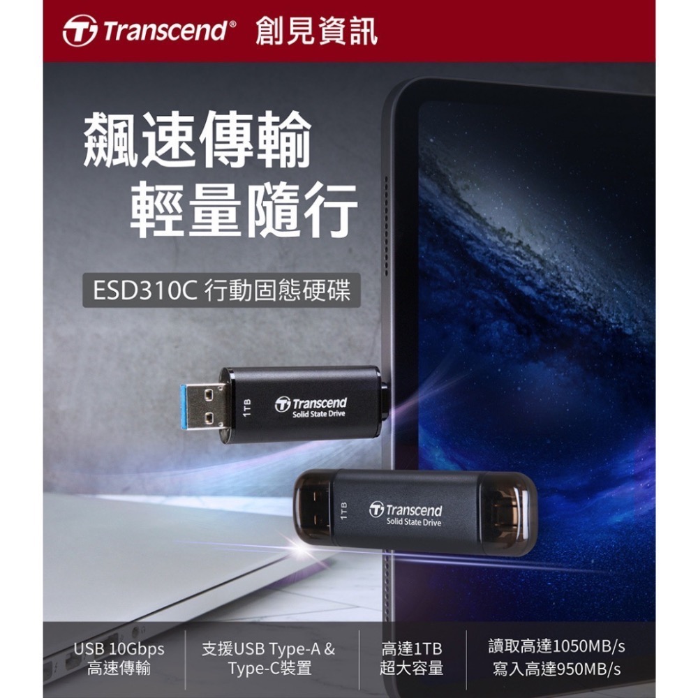 ￼Transcend 創見 1TB 固態SSD 隨身碟 外接硬碟 行動硬碟 蘋果15可用-細節圖2