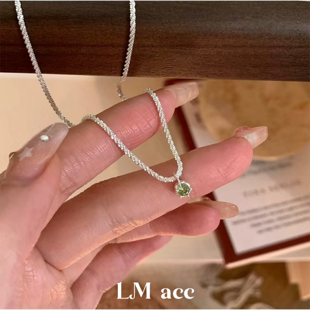 Lavemore🌷波光粼粼s925純銀顯白橄欖綠水鑽項鍊.鎖骨鏈 M08-細節圖4
