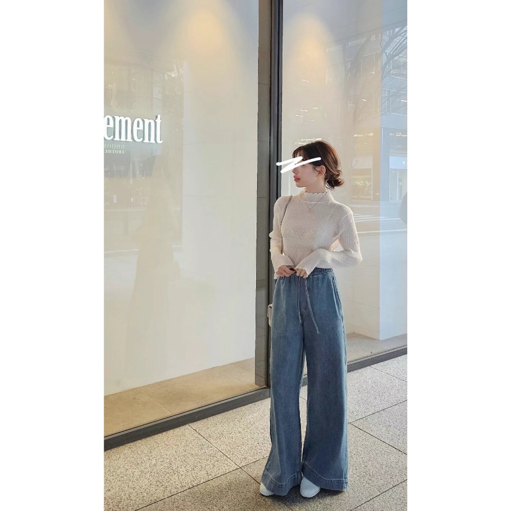 🇰🇷 闊腿鬆緊腰天絲牛仔褲-細節圖2