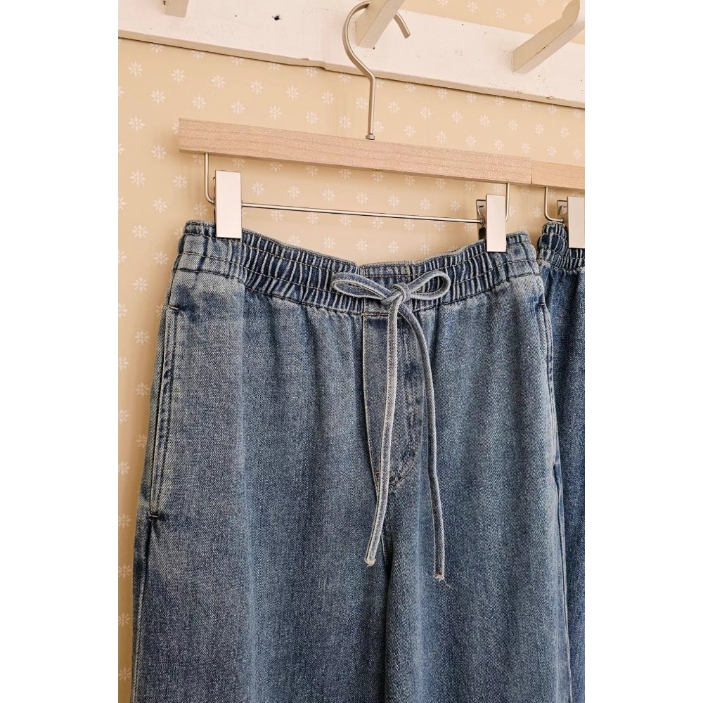 🇰🇷 闊腿鬆緊腰天絲牛仔褲-細節圖4