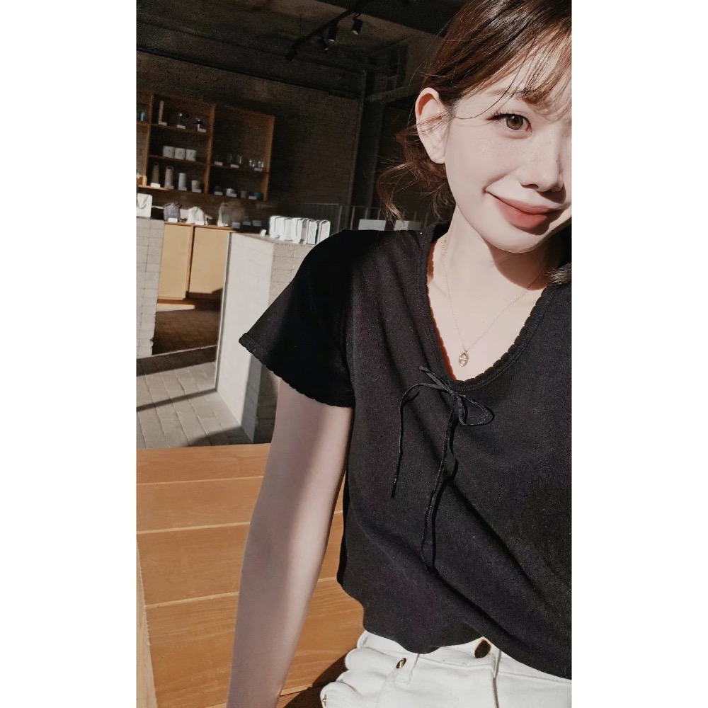 🇰🇷 BM風女孩蝴蝶結綁帶tee-細節圖4