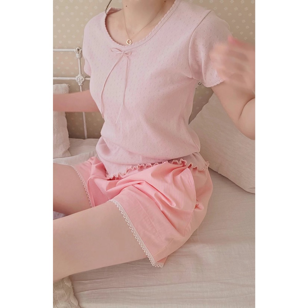 🇰🇷 BM風女孩蝴蝶結綁帶tee-細節圖7