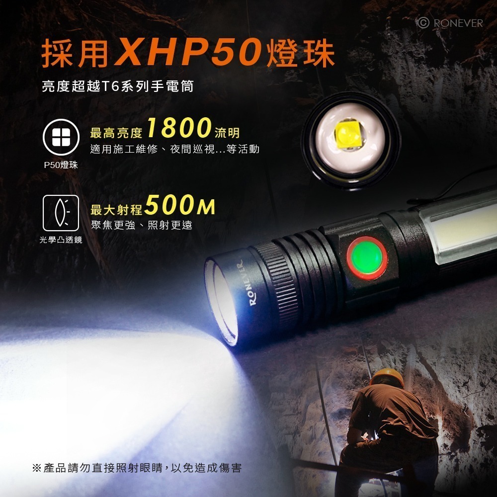 RONEVER PA-P50-3 / P50-3 充電式COB燈手電筒-細節圖2