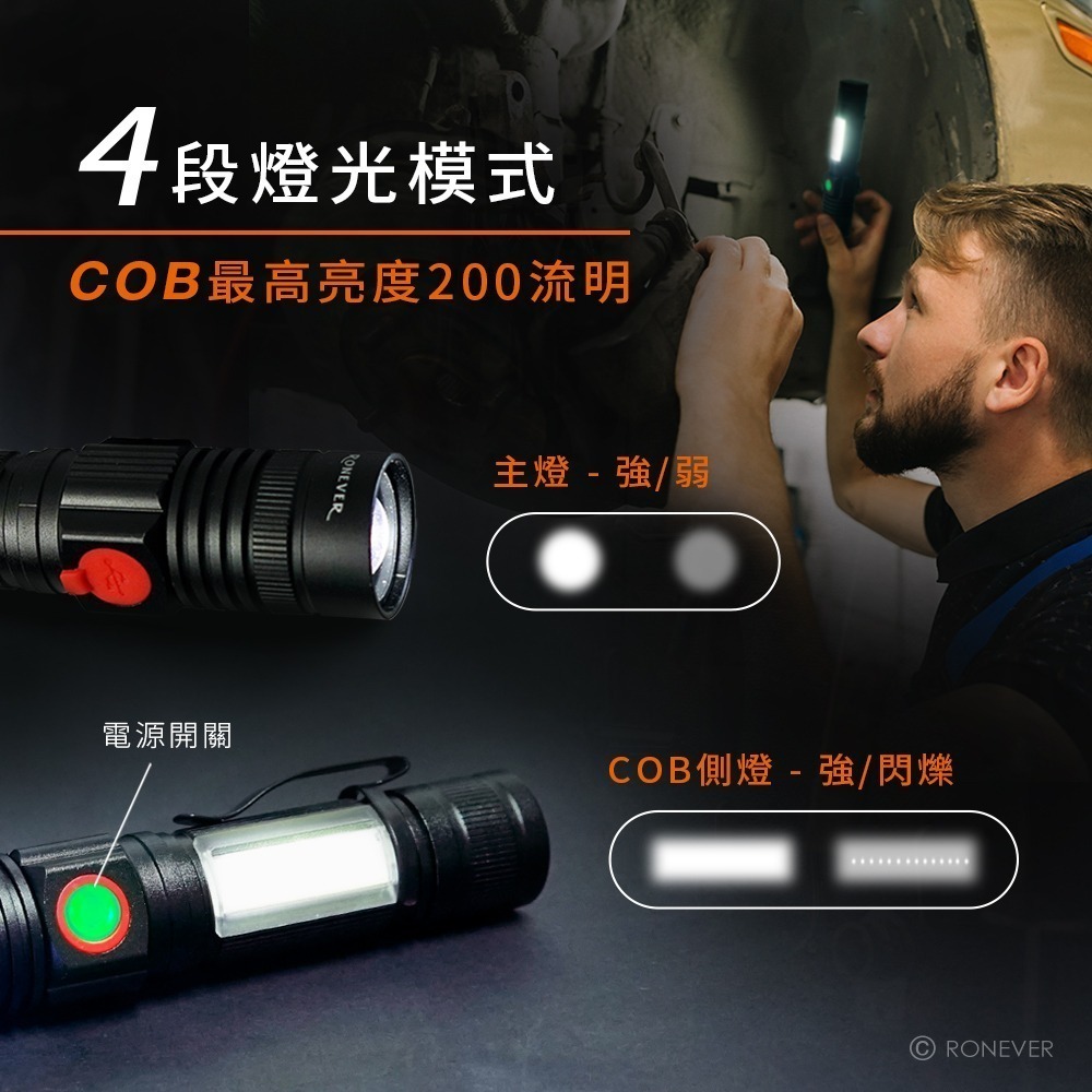 RONEVER PA-P50-3 / P50-3 充電式COB燈手電筒-細節圖3