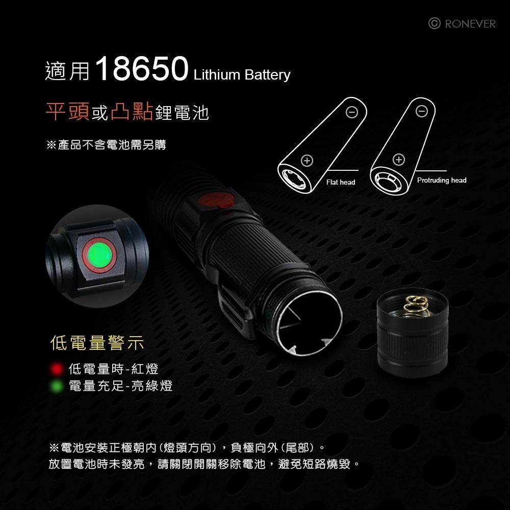 RONEVER PA-P50-3 / P50-3 充電式COB燈手電筒-細節圖8