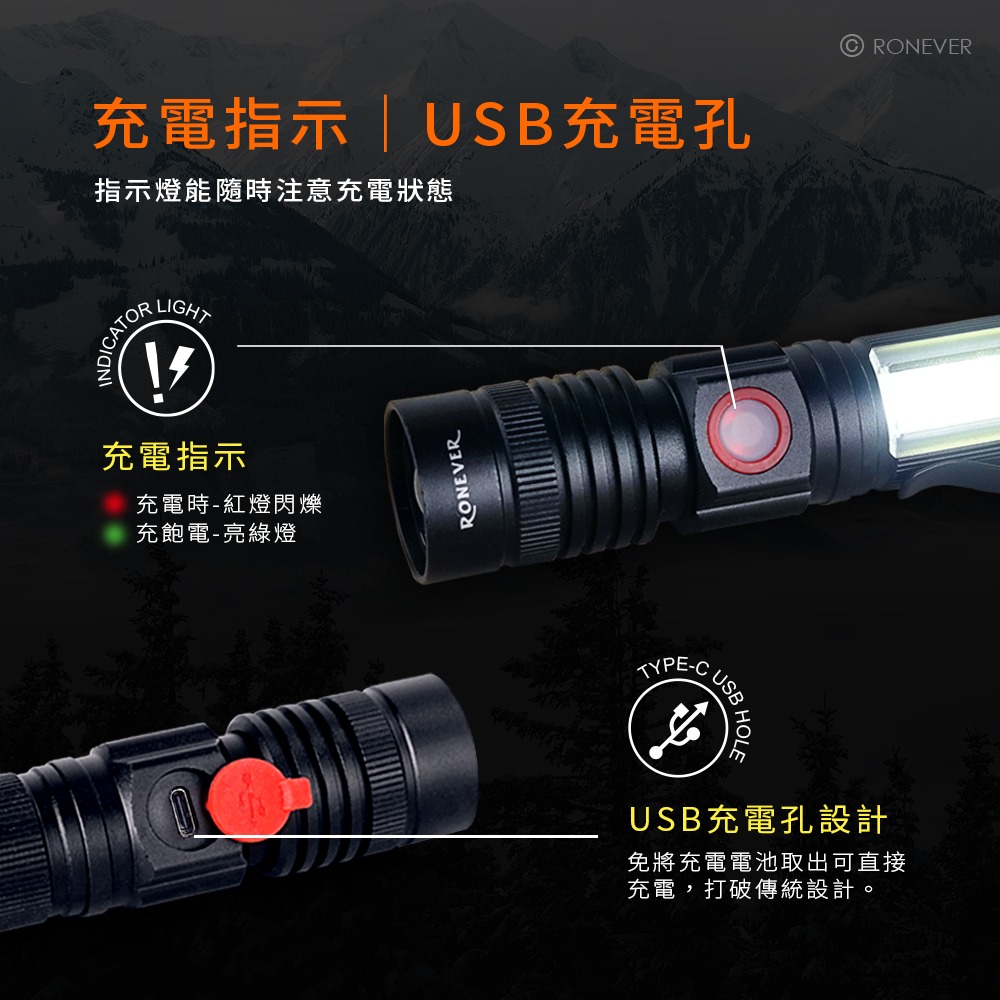 RONEVER PA-P50-3 / P50-3 充電式COB燈手電筒-細節圖10