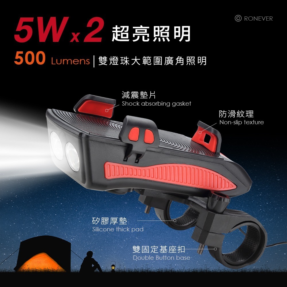 RONEVER YA022 / 四合一充電式自行車燈-細節圖2