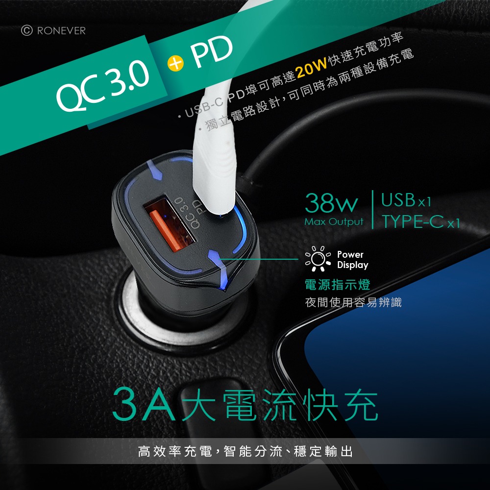 RONEVER PE021 / 38W雙孔急速車充-細節圖2
