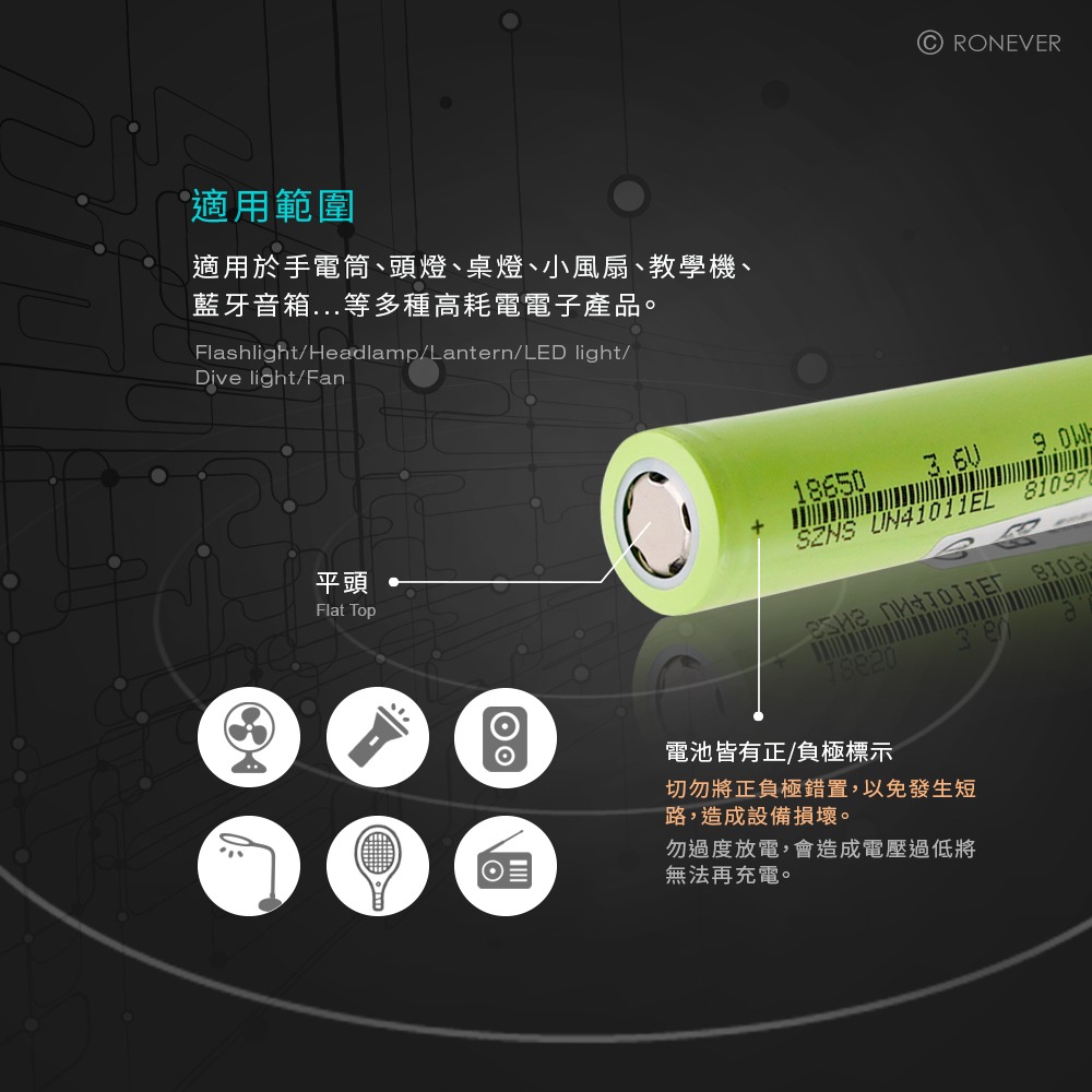 RONEVER PB002-4 / 18650鋰電池-2500mAh(兩入)-細節圖4