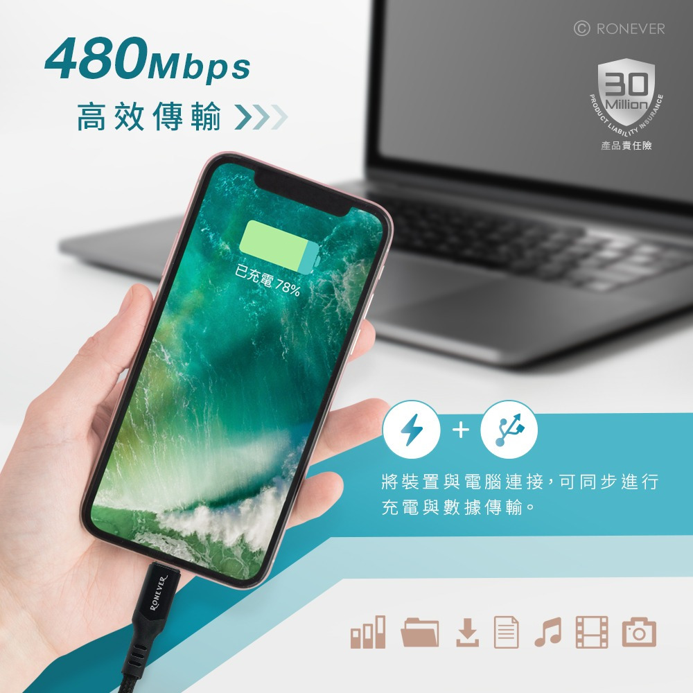 RONEVER VPC168 / 鋁合金編織充電線(C-IOS)-細節圖3