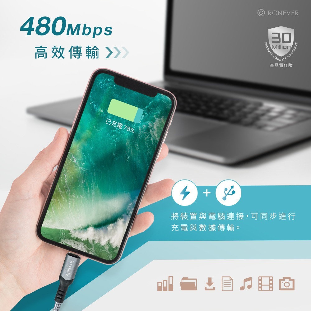 RONEVER VPC169 / 鋁合金編織充電線(C-IOS)-細節圖3