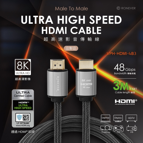 RONEVER VPH-HDMI-4B / HDMI鋁合金傳輸線(2.1)