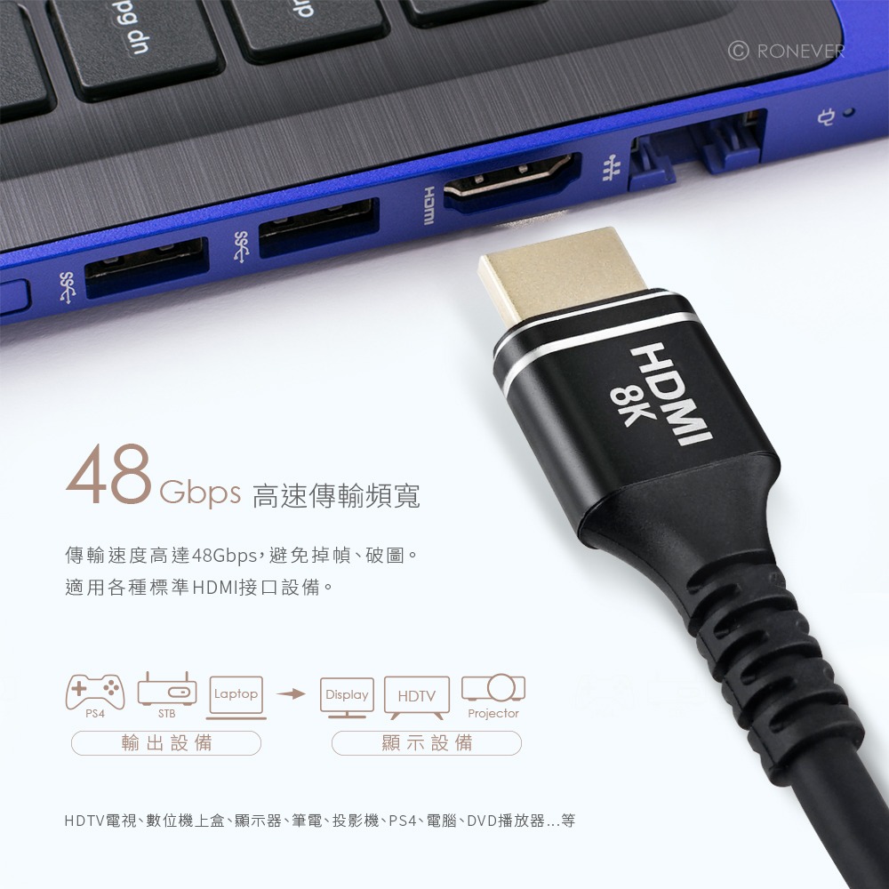 RONEVER VPH-HDMI-2P2 / HDMI 2.1鋁合金影音傳輸線-2米-細節圖6