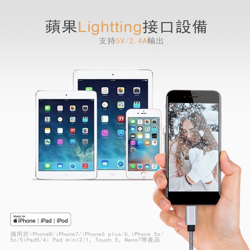 RONEVER VPC109 / Lightning 2.4A鋁合金編織充電線-細節圖3