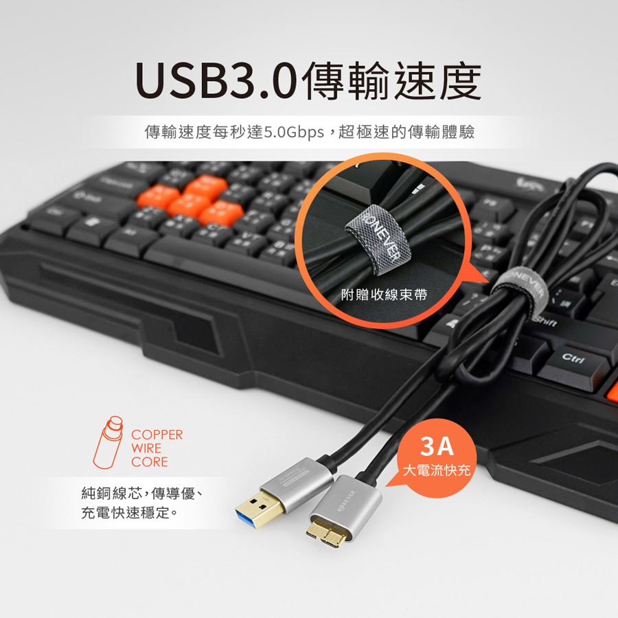 RONEVER VPC147 / USB3.0 Micro B充電傳輸線 100cm-細節圖5