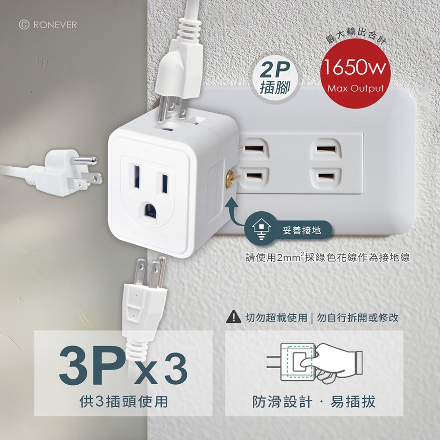 RONEVER ZPR-055 / 美式D型3P三面插-細節圖4